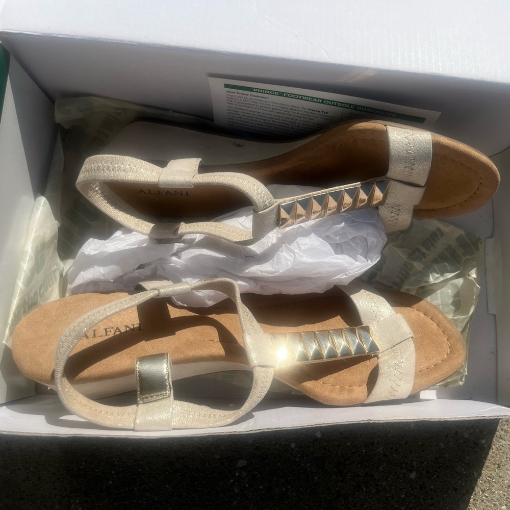 Alfani Cream Sandals with Gold Accents